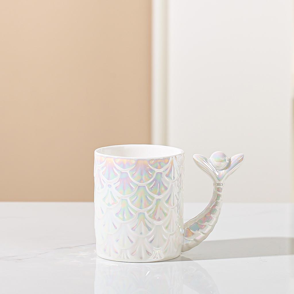 Personalized Mermaid Scale Relief Ceramic Cup Student Water Cup Gradient Mug High Temperature Resistant Office Cup Souvenir Gift