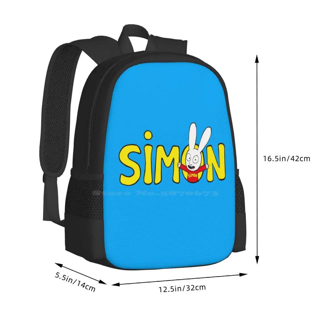 Simon Logo Pattern Design Laptop Travel School Bags Simon Rabbit Bunny Kids Cartoon Show Netflix