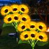 Garden Solar Light Green Leather Pole with Light Big Head Sunflower 6 Heads Solar Power Supply with Automatic Switch Induction Garden Decoration