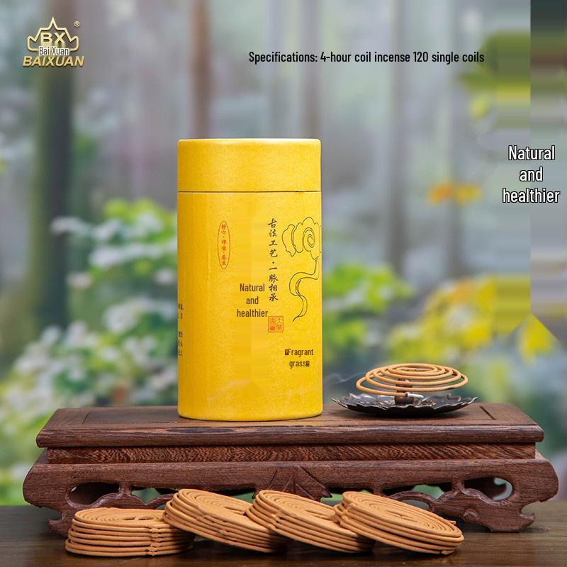 4-Hour Sandalwood & Mugwort Coil Incense (120 Pcs) with Burner - Indoor Long-Lasting Scent & Toilet Deodorizer