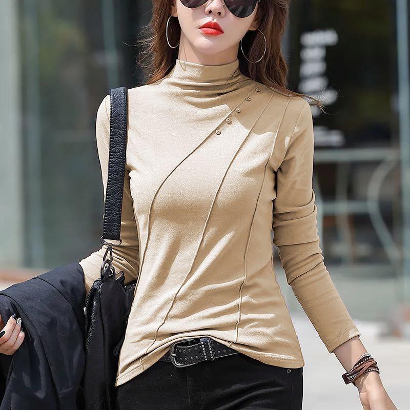 Autumn and Winter Slim-fitting, Fashionable and Age-reducing Long-sleeved Double-sided German Velvet Warm and Versatile Bottoming T-shirt for Women