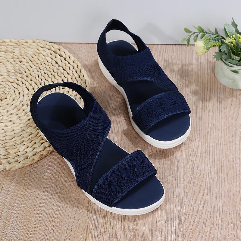 Plus Size Women's Knit Sport Sandals with Thick, Soft Soles - European & American Style, Comfortable Outdoor Footwear