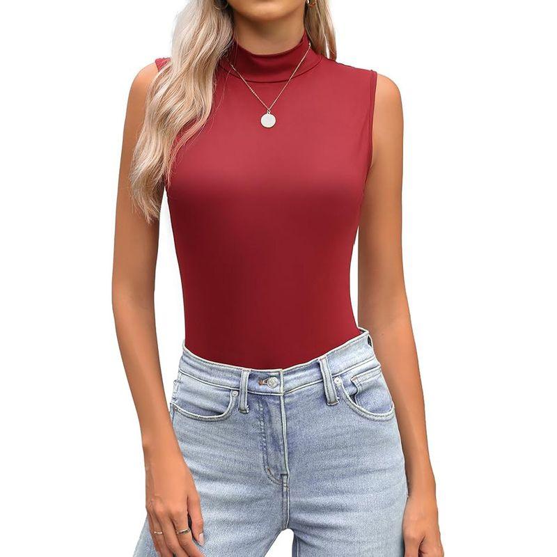 

Solid Color High Neck Sleeveless Top Women s Pure Color Turtleneck Slim Fit Sleeveless Top Red M