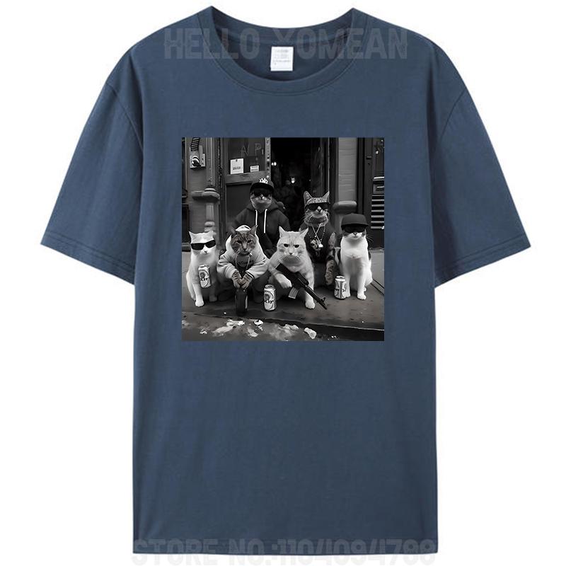 Rolig Kattgäng Meme Gangsterkatter Gata Vintage Dam Herr Bomulls T-shirt Fritid Kortärmad T-shirts Hipster Toppar