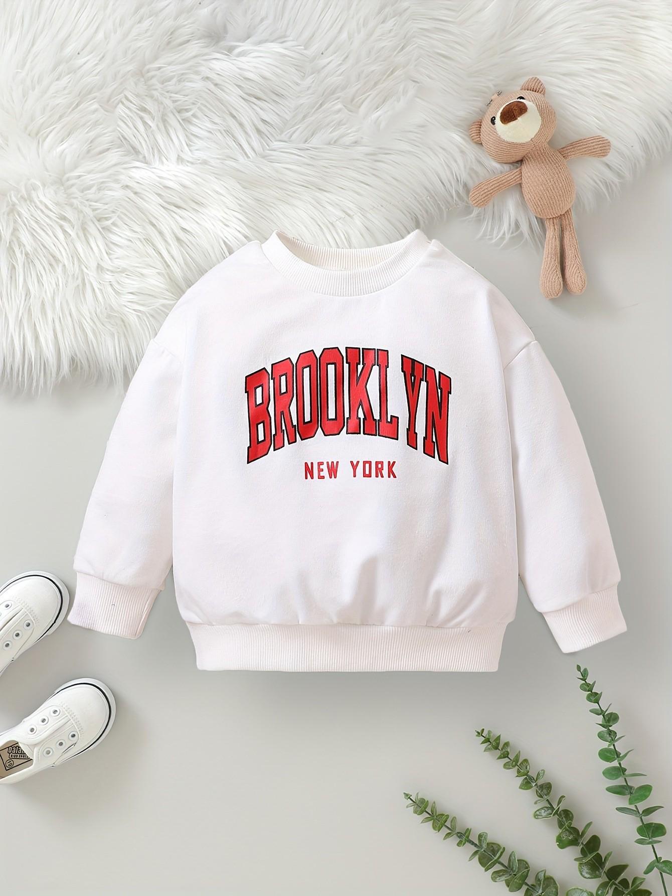 

Детский свитшот с классическим принтом букв для весны и осени - европейский и американский стиль 6-9 Months белый