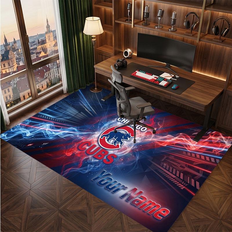 Chicago Cubs Personalized Crystal Velvet Carpet, Customized Name Text Soft Anti‑Slip Rug for Living Room Bedroom