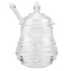 Yinhing 245ml   Honey Jar, Transparent Beehive Shaped Honey Jar with Dripper Stick, Beehive Design Pot for Storing and Dispensing Honey