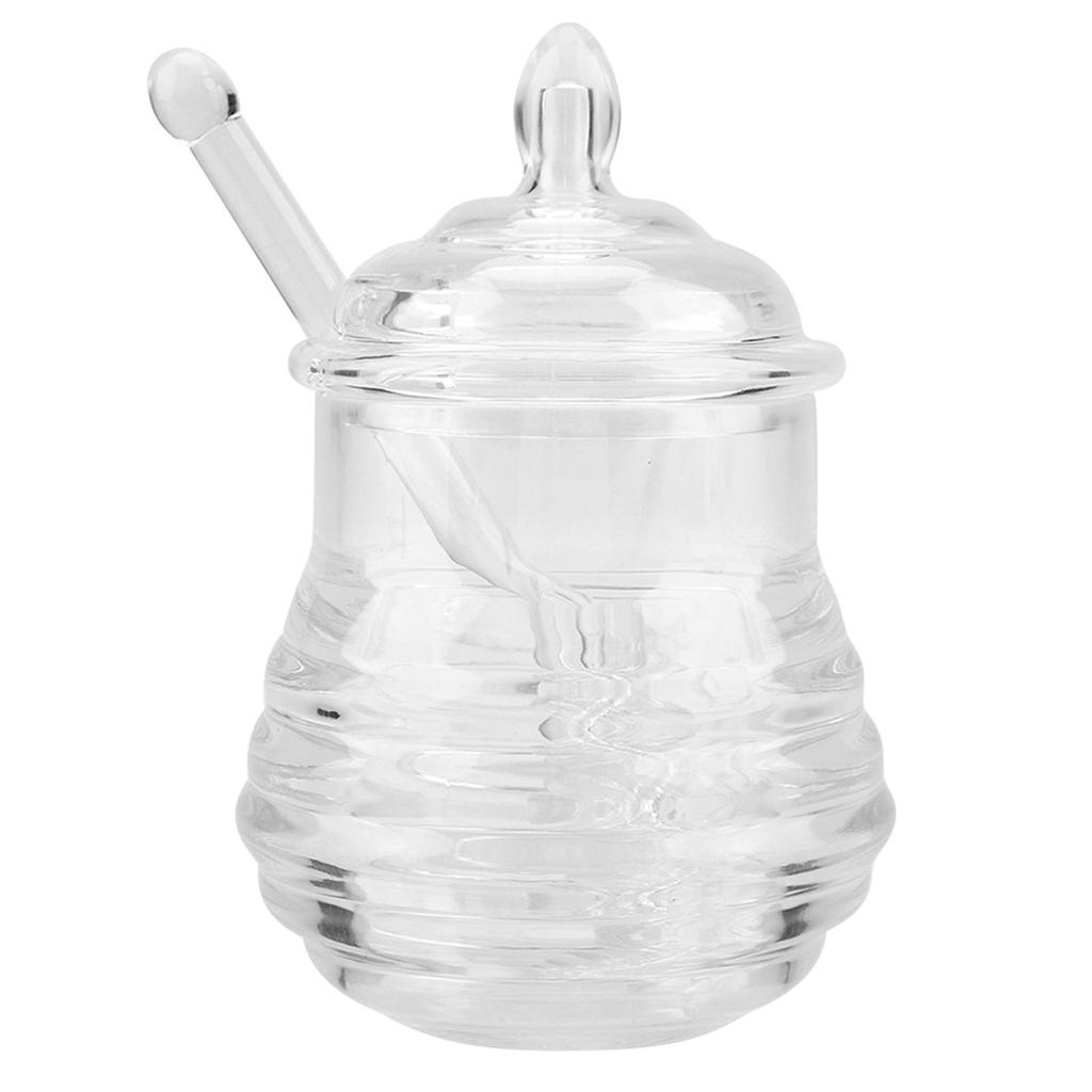 Yinhing 245ml Honey Jar, Transparent Beehive Shaped Honey Jar with Dripper Stick, Beehive Design Pot for Storing and Dispensing Honey