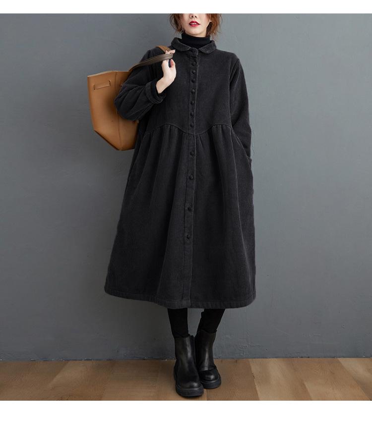 

Осеннее бархатное женское платье большого размера с длинными рукавами, вельветовое повседневное теплое пальто 2XL чёрный