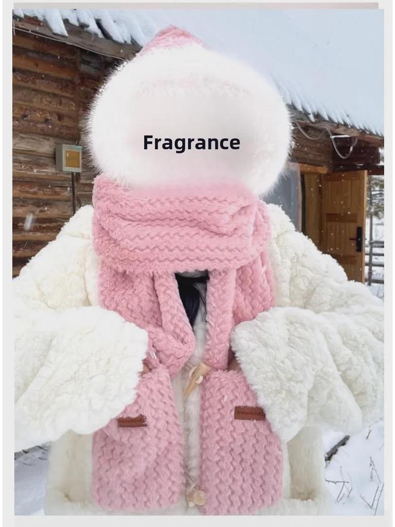 Damen Winter Plüsch Bärenmütze mit Schal & Handschuhen - Koreanischer Stil für Outdoor-Radfahren