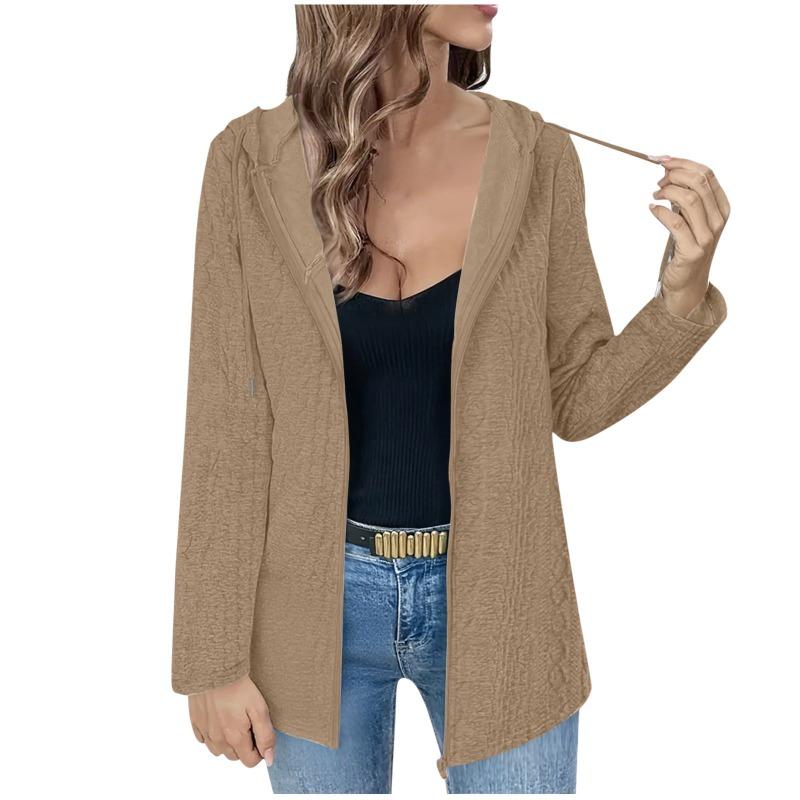 Women's New Spring Autumn Winter Loose Zipper Long-sleeved Hooded Top Solid Color Casual Cardigan Jacket