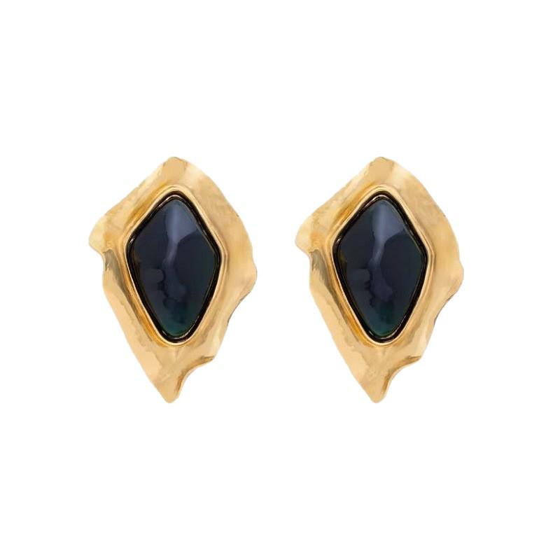 Vintage European & American Geometric Clip-On Earrings - Autumn/Winter Mature Style, Non-Pierced, Retro Irregular Design for Women