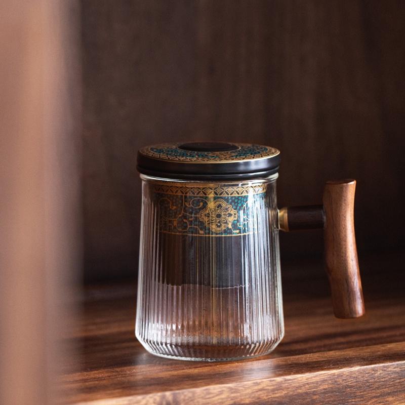 400ml Glass Tea Cup with Lid and Handle Ceramic Filter Mug