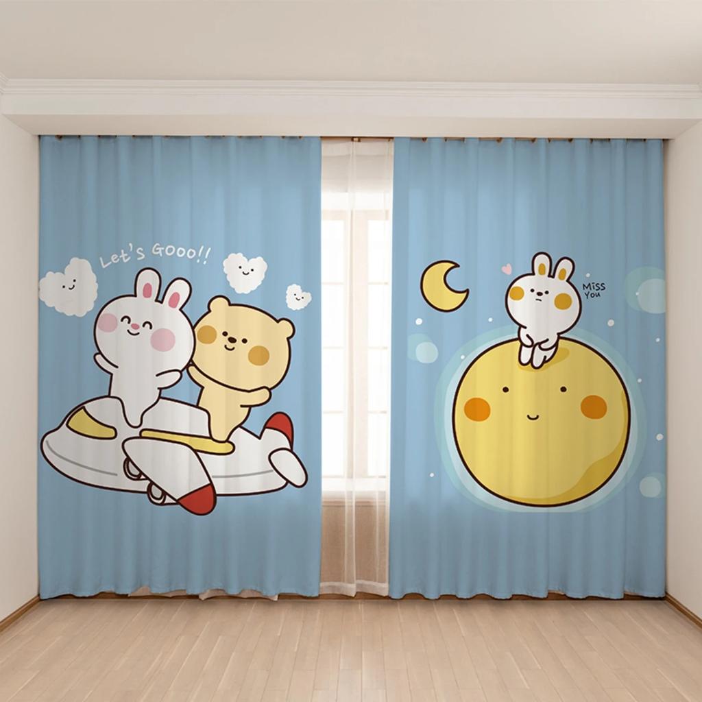 Cute Cartoon Rabbit Children Room High Shading Curtain Bedroom Kindergarten Training Class Early Education Center Blackout Drape