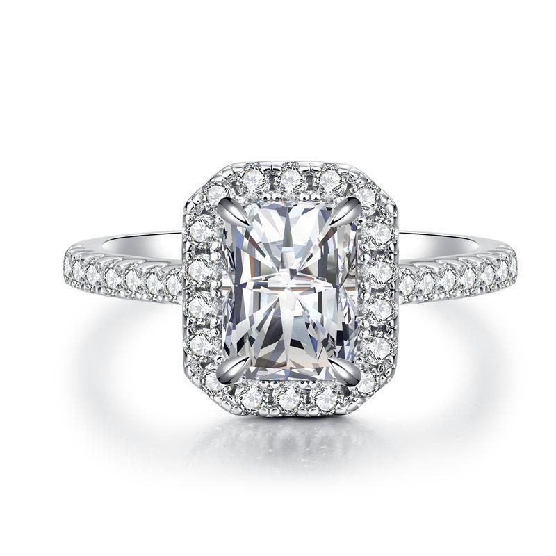 

Свадебное кольцо с муассанитом огранки «Радиант» 2 карата цвета D из стерлингового серебра S925 Size 5