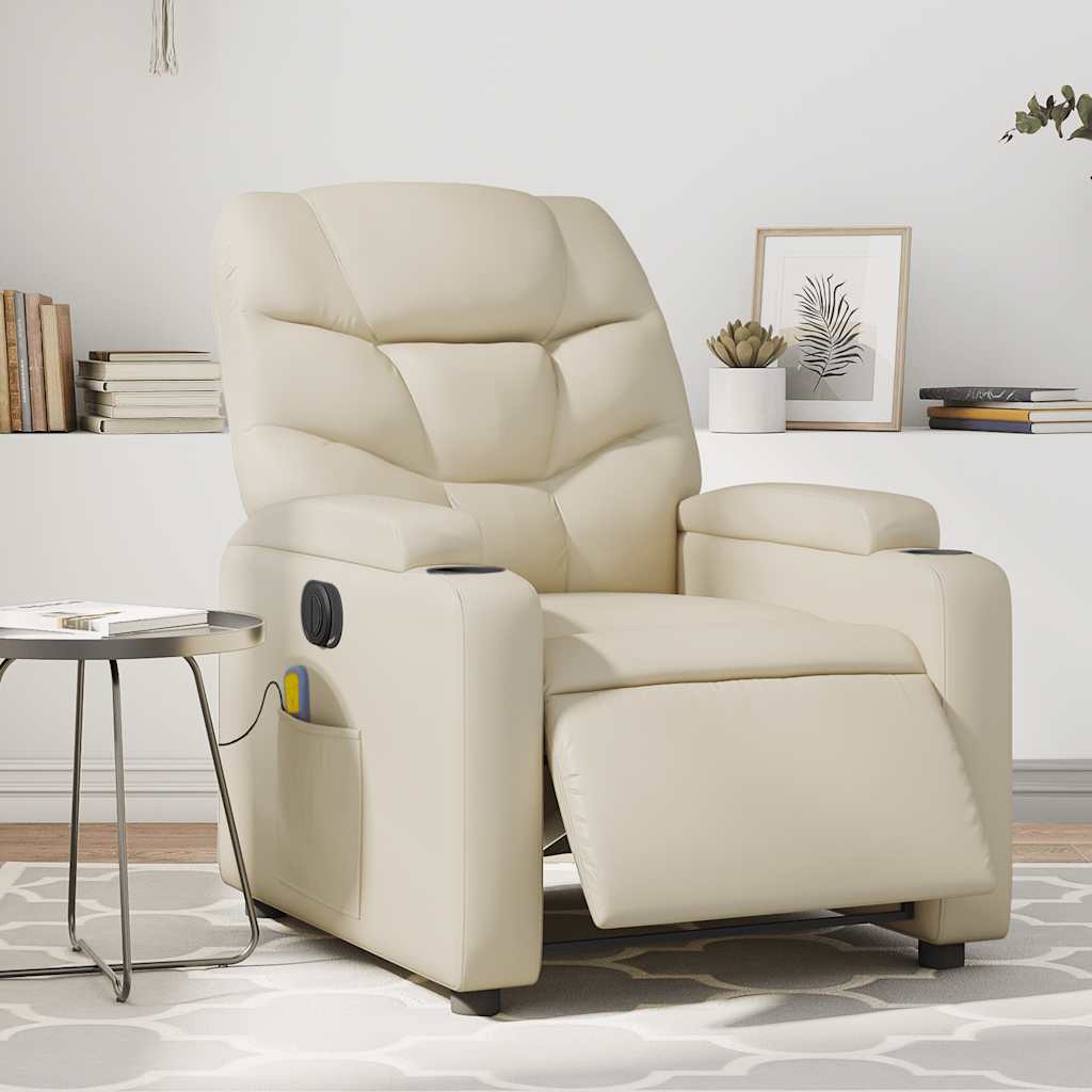 Electric Massage Recliner Cream Faux Leather