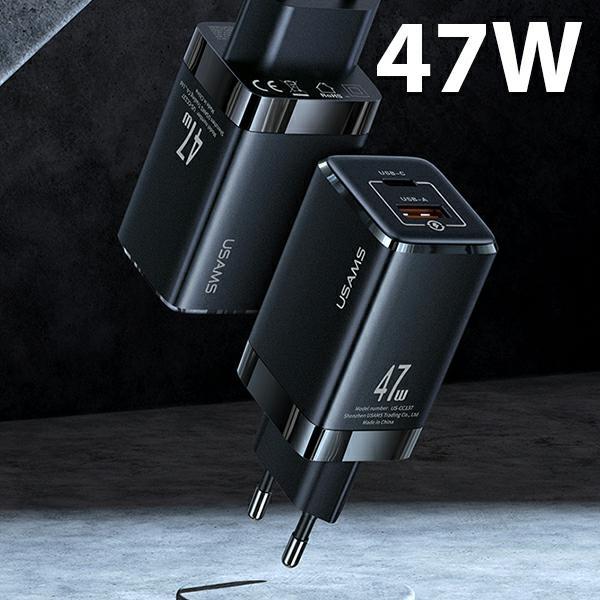 Usams Ład. Siec. T41 Usb-C+Usb Gan 47Wpd+Qc (Only Head) Fast Charging Czarny/Black Cc137Tc01 (Us-Cc137)