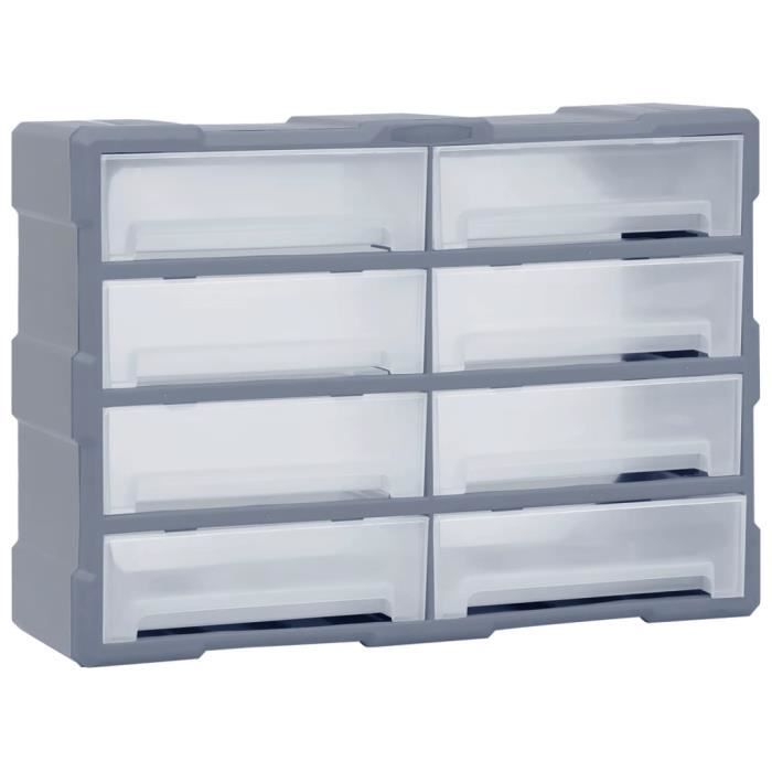 Organisateur multi-tiroirs - VIDAXL - 8 tiroirs - Plastique résistant - Dimensions 52x16x37 cm - Gris
