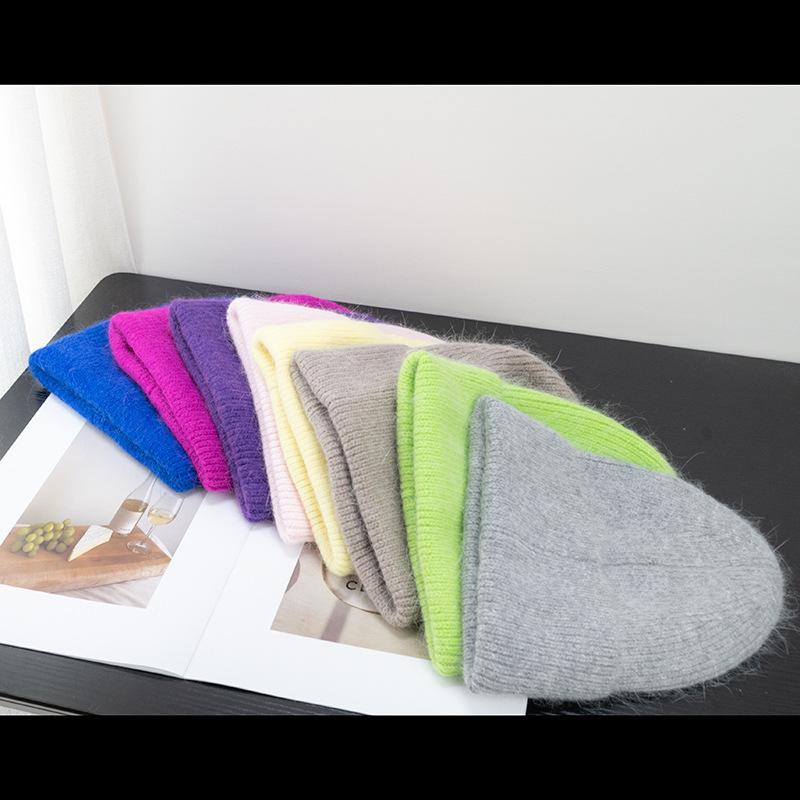 Korėjietiškos saldainių spalvos triušio kailio kepurė su gobtuvu, moteriška, šilta megzta kepurė, korėjietiška japoniška šalta kepurė Instagram virusinė tendencija