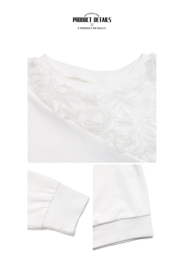 2026 European Style Elegant Rose 3D Flower Long Sleeve Women’s Solid Color Hoodie