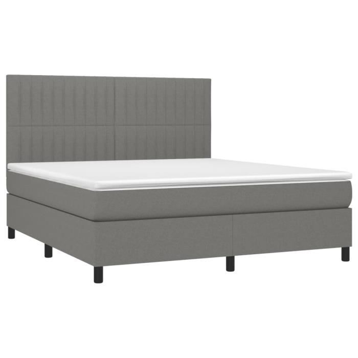 3141954 vidaXL Lit à sommier tapissier avec matelas Gris foncé 180x200cm Tissu