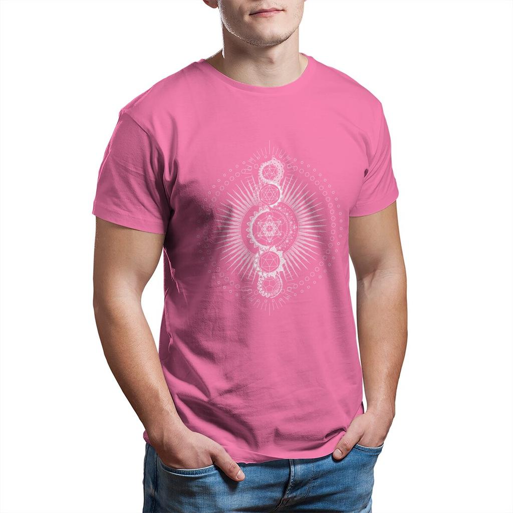 Sacred Geometry Metatron's Cube White Transcendence Flower of Life 100% Cotton Printed Clothes Plus Size T-Shirt for Men