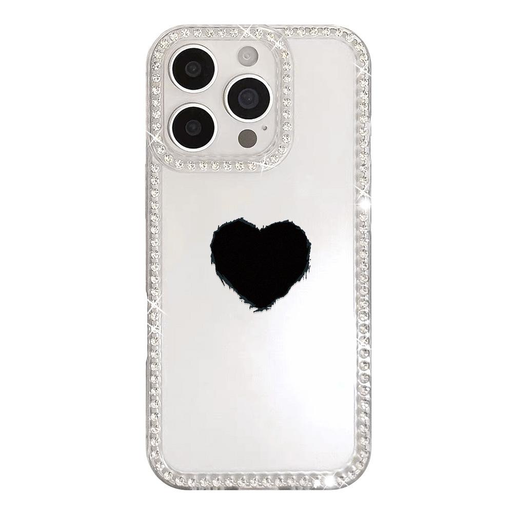 Black love is suitable for iPhone17Pro flash diamond soft phone case Apple 16 niche 14/15 light luxury 12 generation