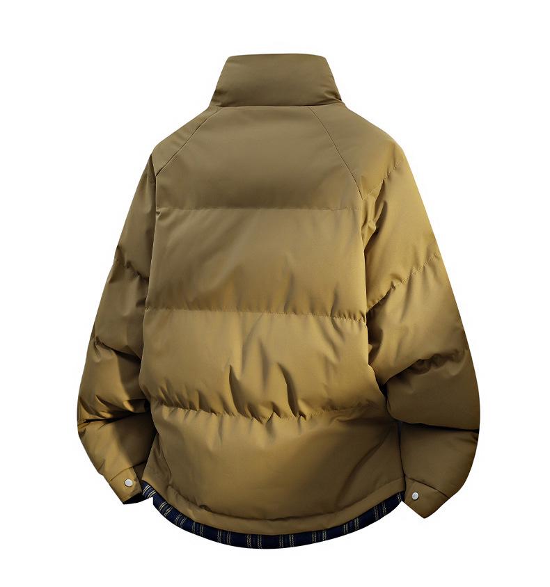 Stylish Patchwork Color Block Winter Cotton Jacket - Warm, Loose, Comfortable Stand Collar Coat.