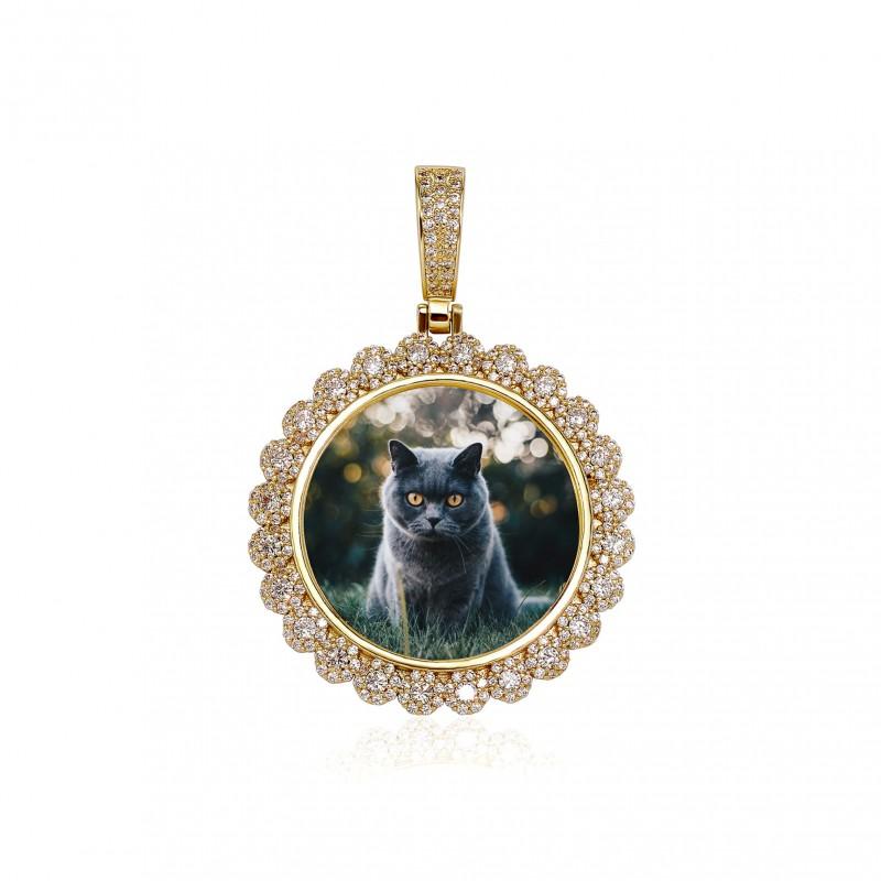 Hip Hop Arrow Round Frame Ice Crystal Pendant Copper Zircon Personalized Photo Flower Jewelry