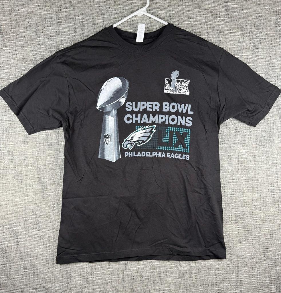 Size L - Philadelphia Eagles Super Bowl LIX Champions Graphic 100% Cotton T-shirt Mens Tees Top Black