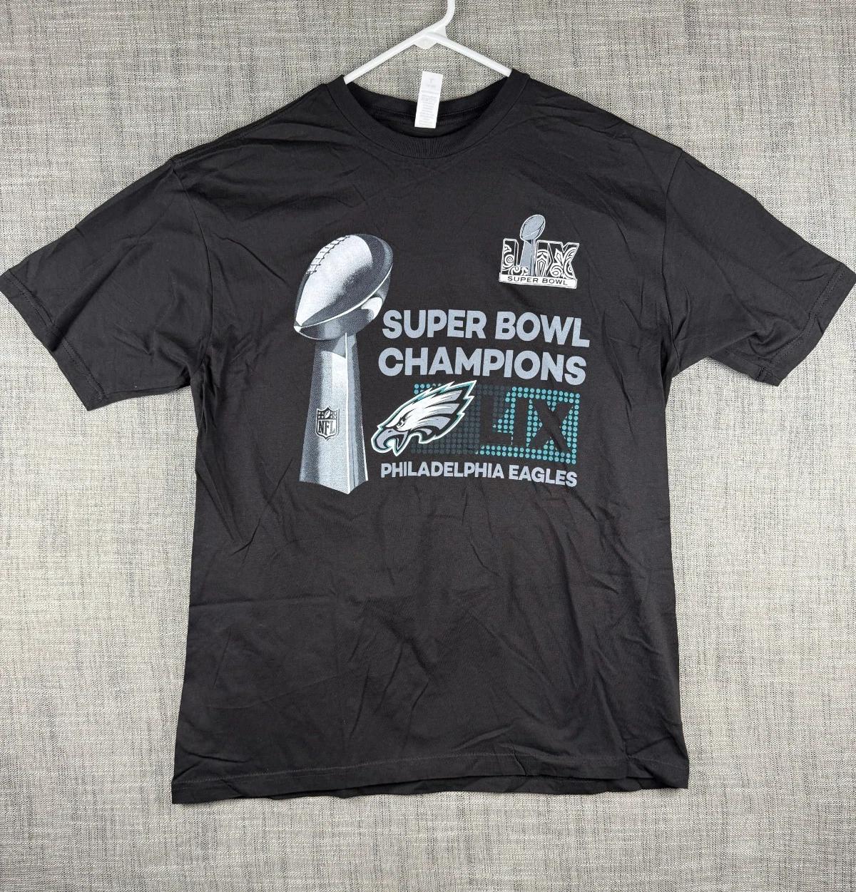 Size L - Philadelphia Eagles Super Bowl LIX Champions Graphic T-Shirt Black 3XL