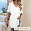 JPNTKY Women's Fashion Casual Solid Color Print Short Sleeve V-Neck Blouses & Shirts