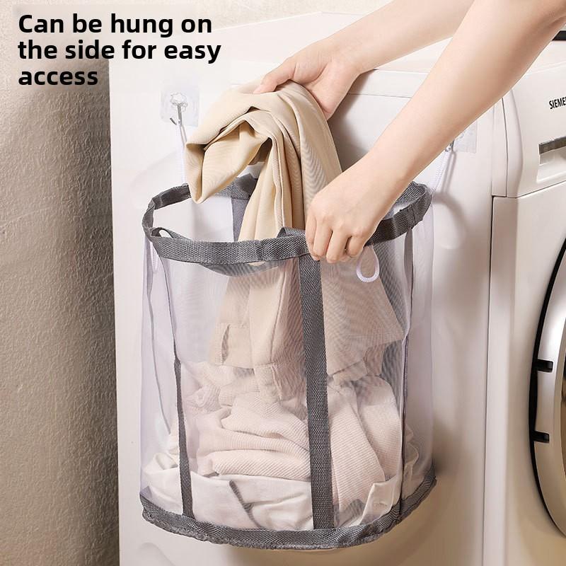Nylon Foldable Laundry Basket With Foldable And Mesh Design For Home Organizing And Storage