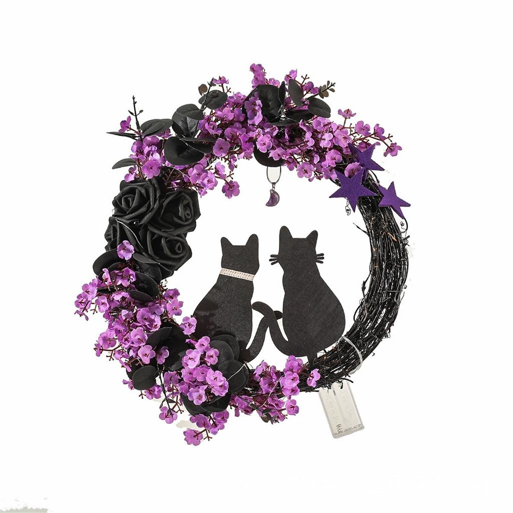 Moon Cat Wreath Couple Moon Cat Wreath, Halloween Decoration Hanging Decoration Door Hanging