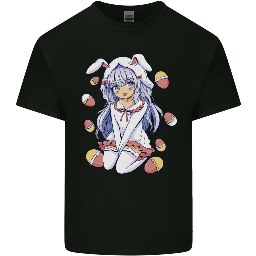 Easter Anime Girl With Eggs and Bunny Ears Unisexs Light Cotton TShirt