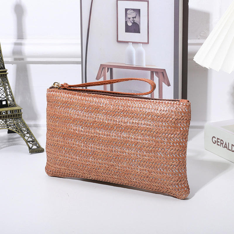 Fashion Ladies Weaving Bag Wristlet Clutch Women Daily Money Phone Clutch Solid Straw Woven Coin Purse Beach Wallet Card Leisure Travel