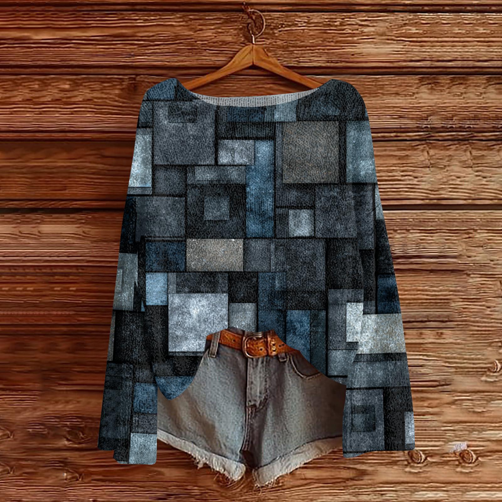 

Женский легкий свитер повседневный с длинным рукавом вязаный винтажный с цветочным принтом пуловер L синий