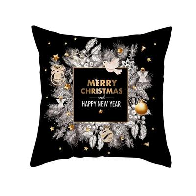 Black Series Happy New Year Christmas Pillowcase Sofa Living Room Bedroom Pillowcase Nordic Cushion Cover Home Decoration