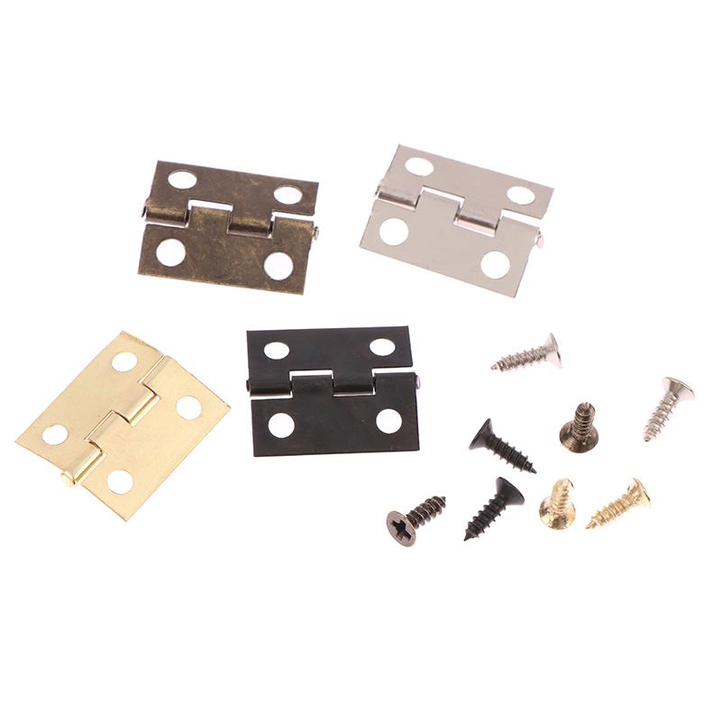 50Pcs/Box Hinges + 200 Screws Iron Gold Silver Black Bronze 4 Holes Durable Furniture Hardware Mini Hinge Decor