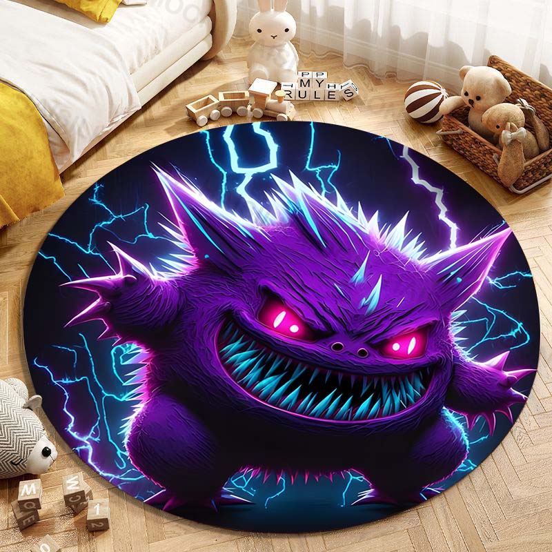 5 Sizes Pokemon Gengar Printing Round Carpet Living Room Bedroom Table and Chair Sofa Decorative Carpet and Rug Play Mat Gift