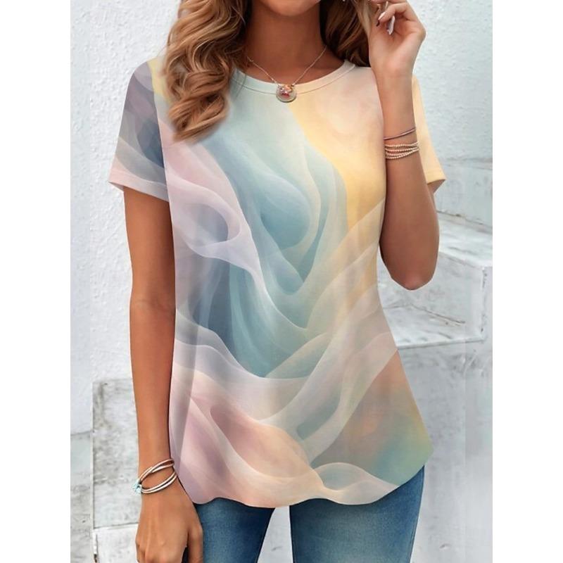 Women s T Shirt Print Graphic Gradient Elegant Vintage Stylish Short Sleeve Long Sleeve Crew Neck Regular Tops S