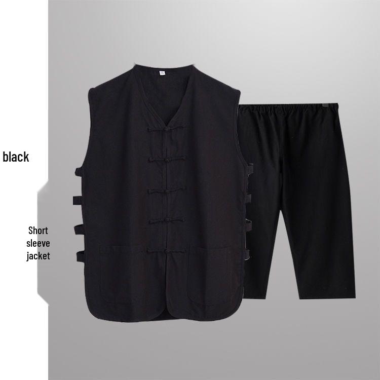Sleeveless Mandarin Cotton-Linen Vest for Middle-Aged and Elderly Men
