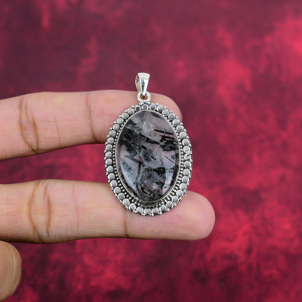 Black Rutile Pendant, 925 Solid Sterling Silver Gemstone Jewelry, Handmade Pendant, For Thanksgiving