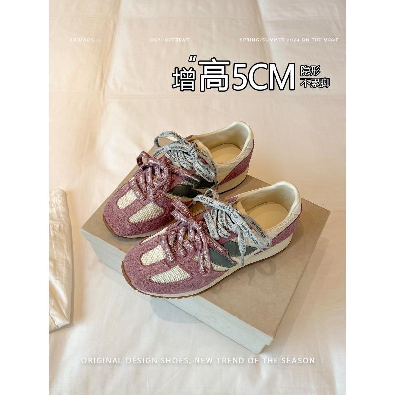 

Leather version~ inner height increase 5cm women s mesh surface comfortable and breathable versatile soft sole casual sports shoes 40