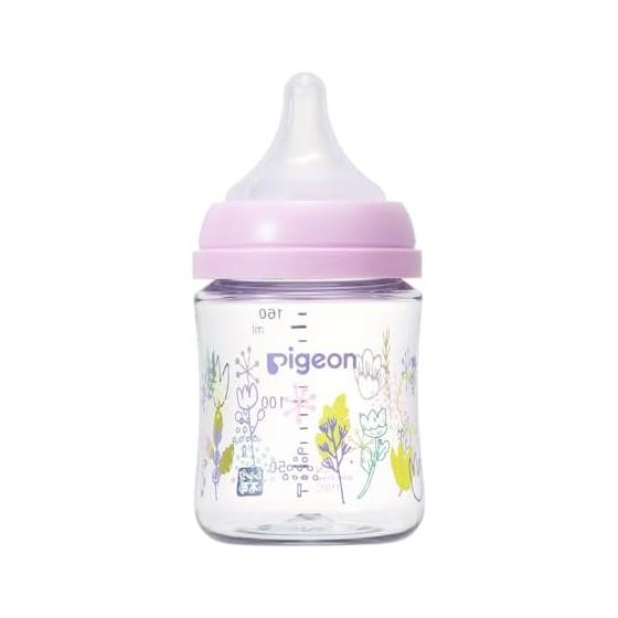 PIGEON Breastfeeding experience baby bottle 160ml 0 months~ Made of light and unbreakable plastic flower garden Premium transparency like glass