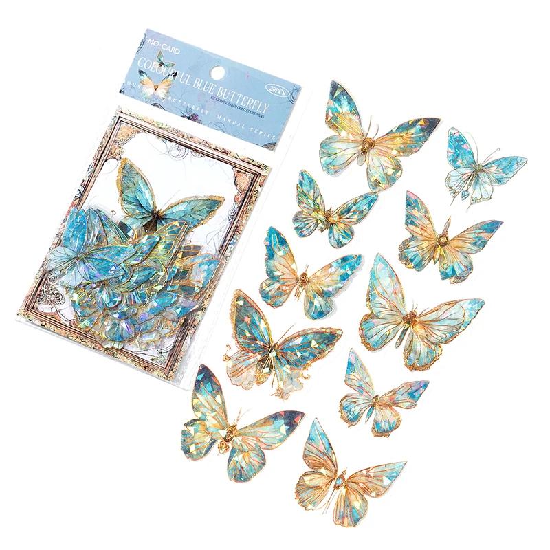 

20pcs PET Butterfly Stickers Ice Crystal Laser Gold Edge Butterfly Stickers for DIY Craft Scrapbooking Decoration Accessories