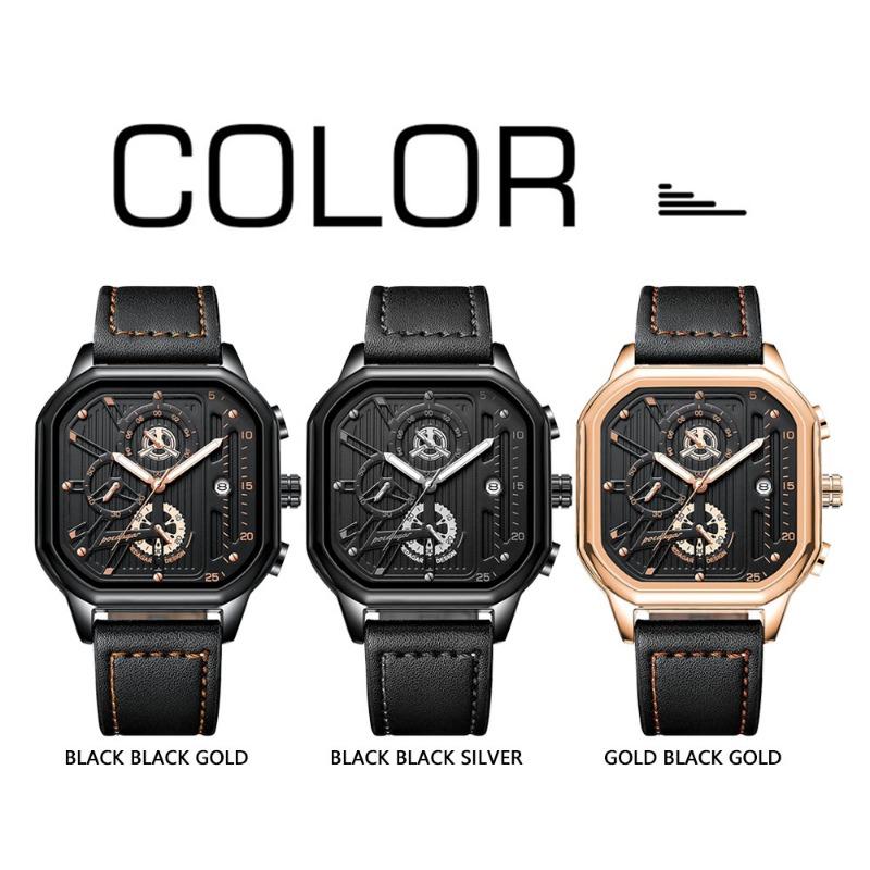 POEDAGAR Luxury Casual Men's Watch Fashion Sports Chronograph Leather Watches Waterproof Luminous Military Wristwatch Gift