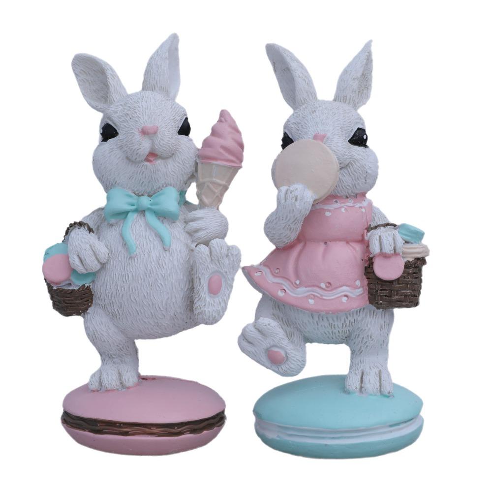 

1 Pair Resin Craft Cake Rabbit Figurine Animal Bunny Sculpture Window Display 4.92x2.17in