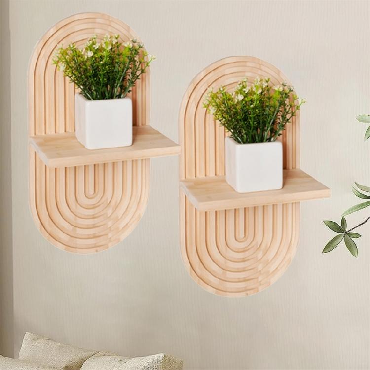 2Pieces Bohemian Wall Shelf Floating Shelves Oval Shape Storage Display Rack Hanging Shelf for Bathroom Bedroom Decors