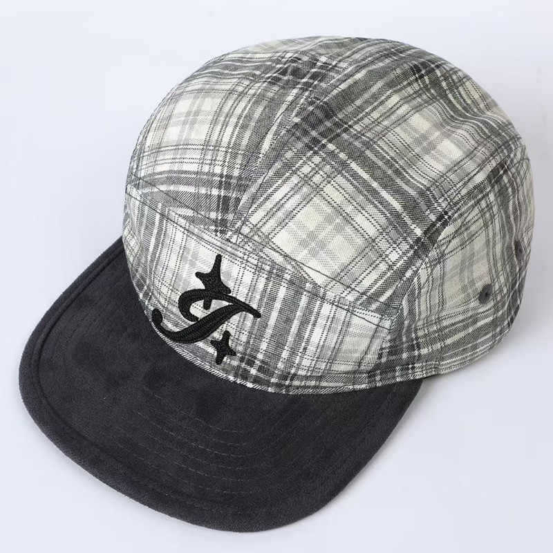 Big head circumference plaid color matching embroidery baseball cap for men and women couples fashion niche versatile flat brim cap